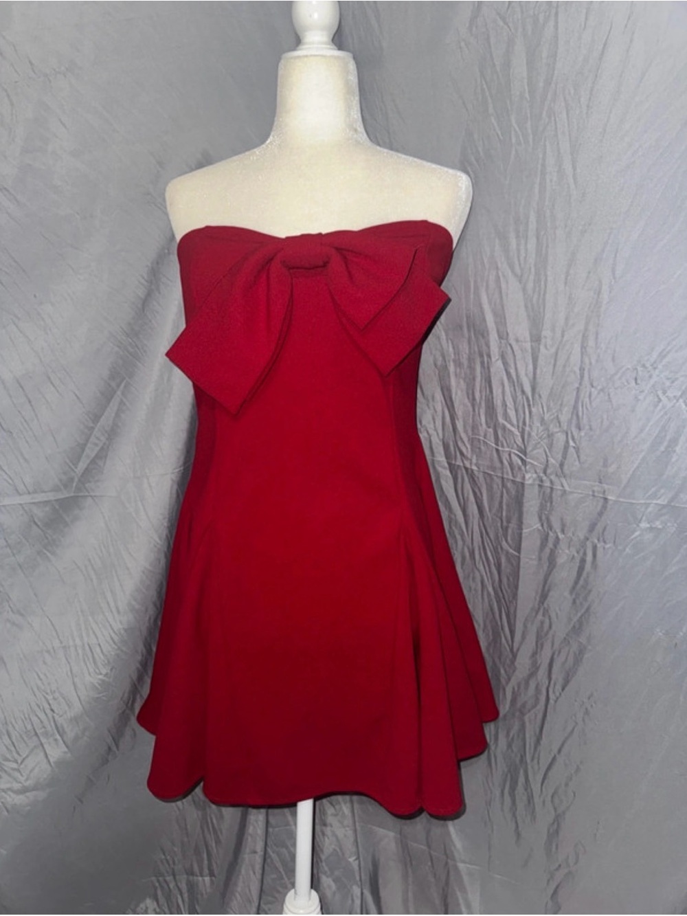 Strapless Red Bow A-Line Dress